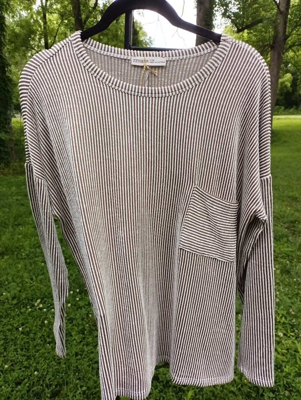 Zenana Ribbed Long Sleeve With Pocket Size S/M NWT